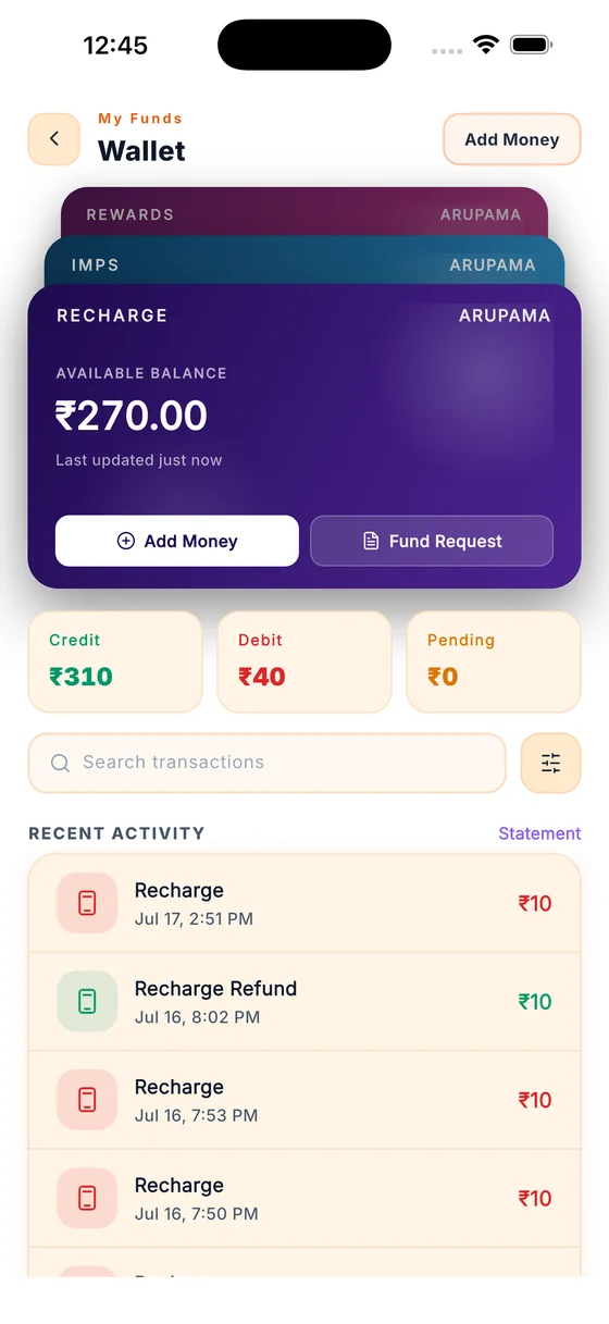 The wallet screen